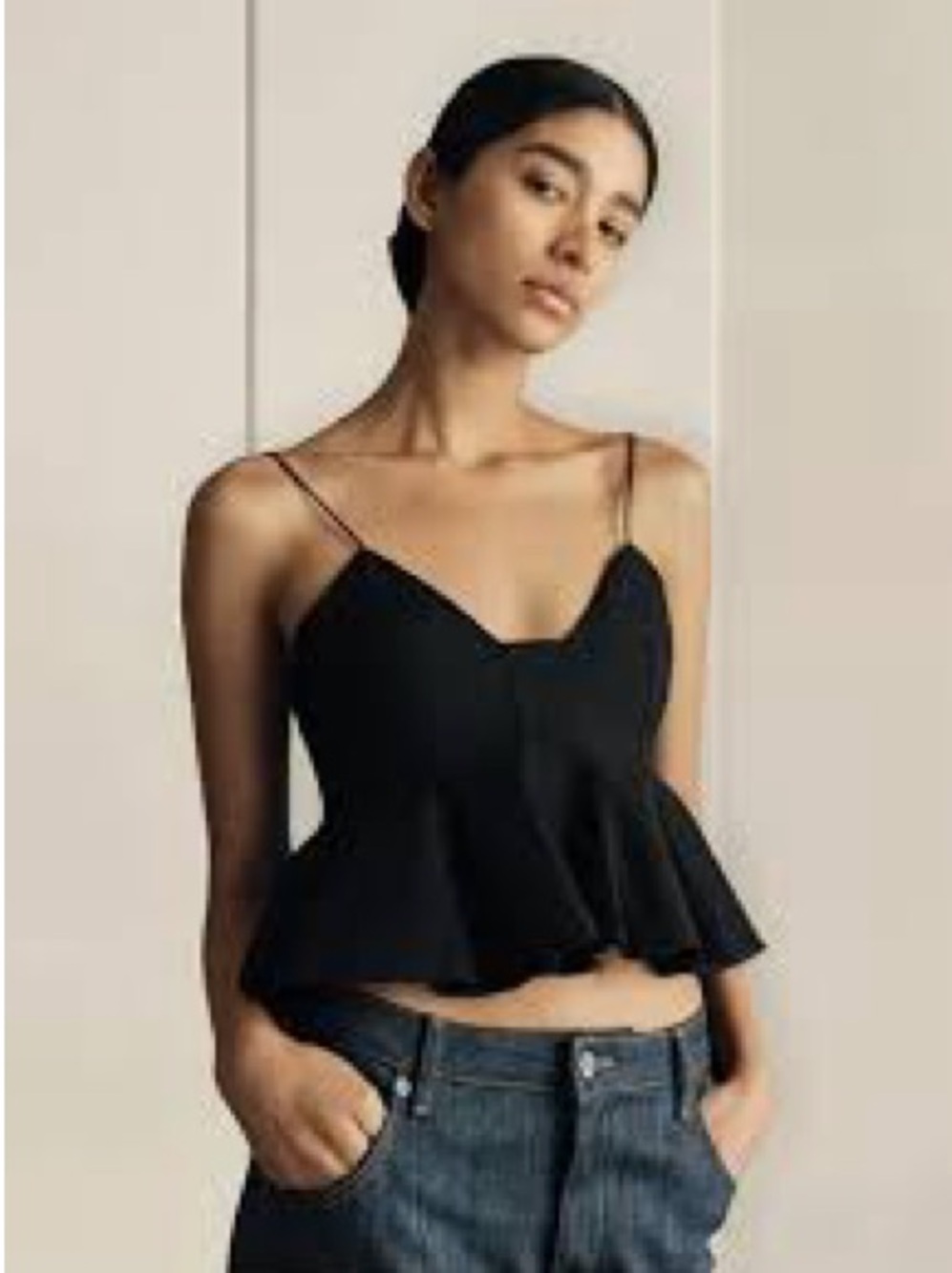 Zara Black Spaghetti-Strap Peplum Tank Top size medium